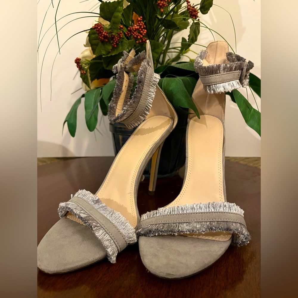 Charlotte Russe high heel denim ankle sandals.